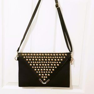 J Francis Gold Stud Crossbody Bag. Women's Black Clutch Removable Strap